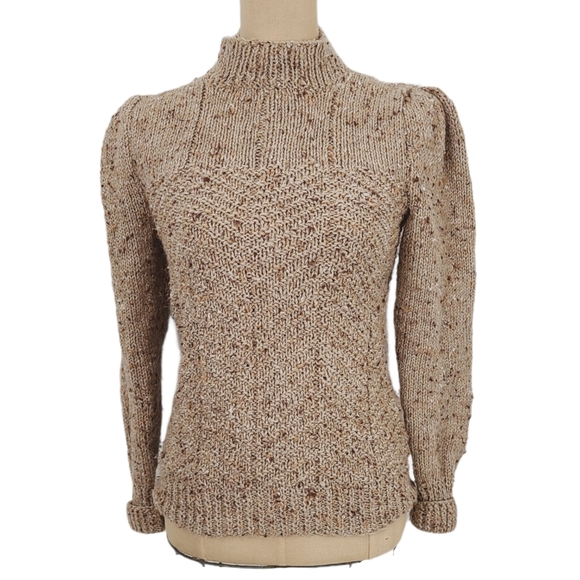 Vintage Sweaters - Vintage Marled Knit Mock Neck Puff Sleeve Sweater